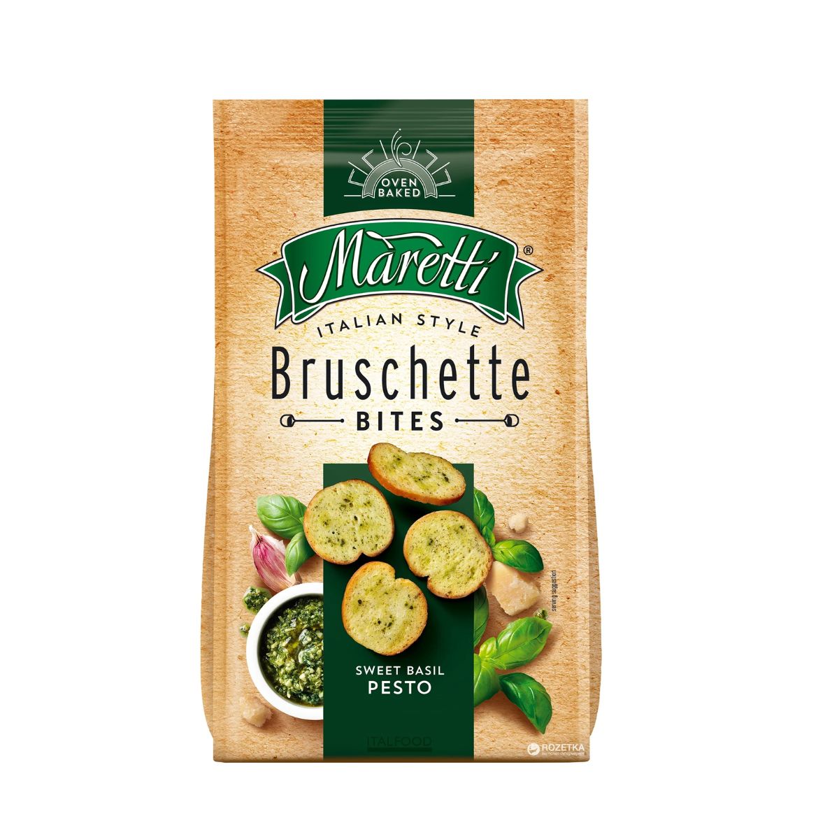 Σνακ Μπρουσκετάκια Ψητά Στο Φούρνο Με Γεύση Πέστο Monetti Oven Baked Bruschette Chips Sweet Basil Pesto Flavour