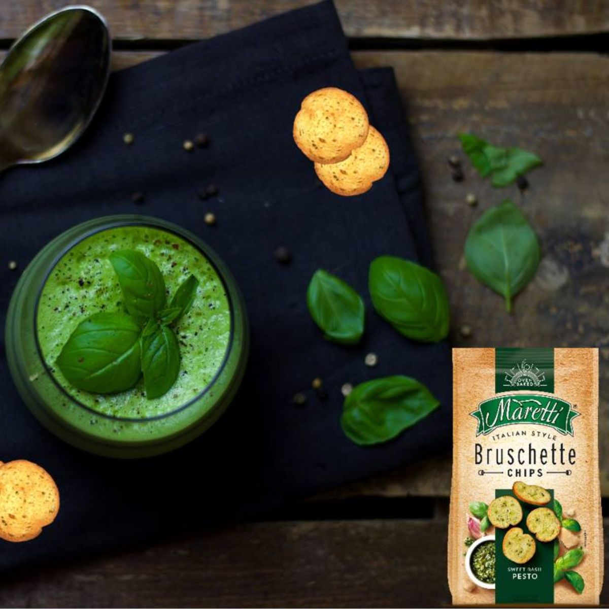 Σνακ Μπρουσκετάκια Ψητά Στο Φούρνο Με Γεύση Πέστο Monetti Oven Baked Bruschette Chips Sweet Basil Pesto Flavour