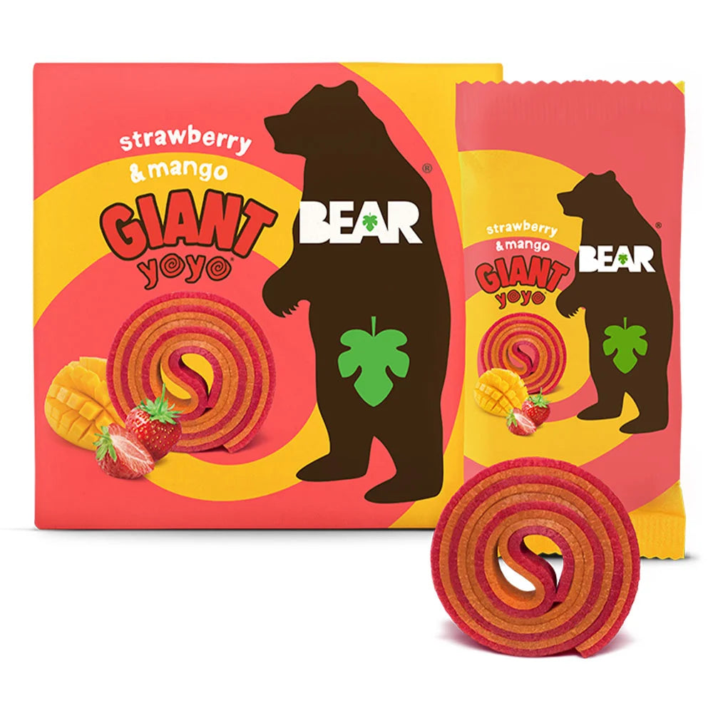 Παιδικό Σνακ Φρούτου Bear Giant Yoyo Strawberry And Mango Fruit Rolls 5x20g