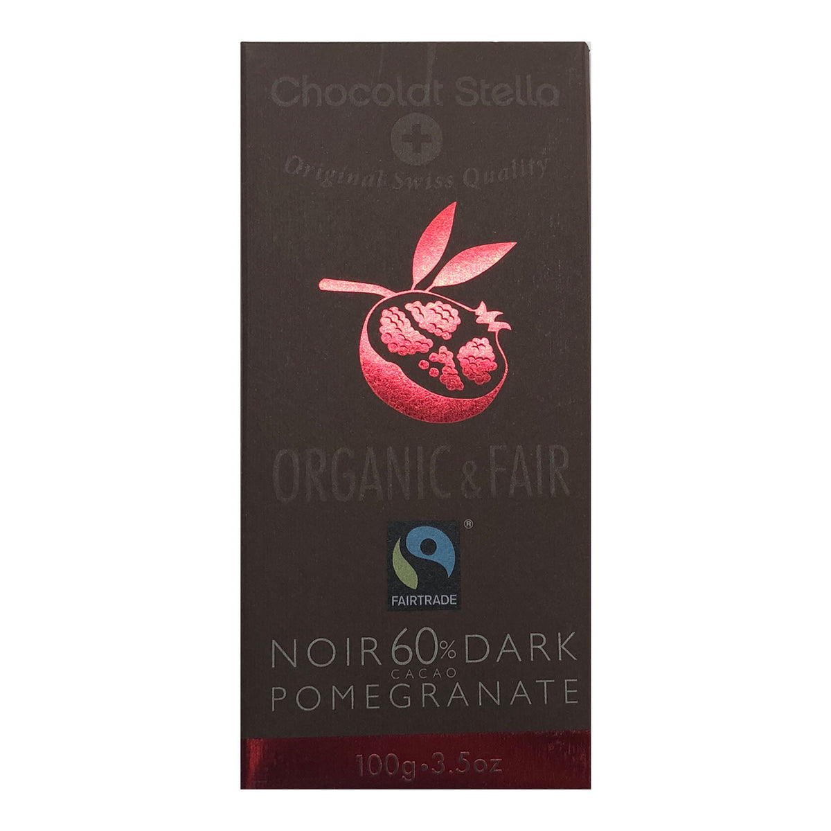 Σοκολάτα Υγείας Βιολογική με Ρόδι Chocolat Stella Original Swiss Organic and Fair Dark 60% Cocoa Pomegranate 100g