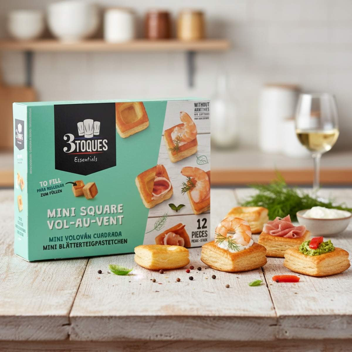 Καναπεδάκια Βάση Σφολιάτας Βολοβάν 3 Toques Mini Square Vol Au Vent 12 Pieces