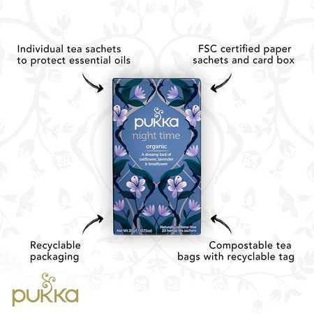 Pukka Organic Night Time Naturally Caffeine Free 20 Herbal Tea Sachets 20g-C