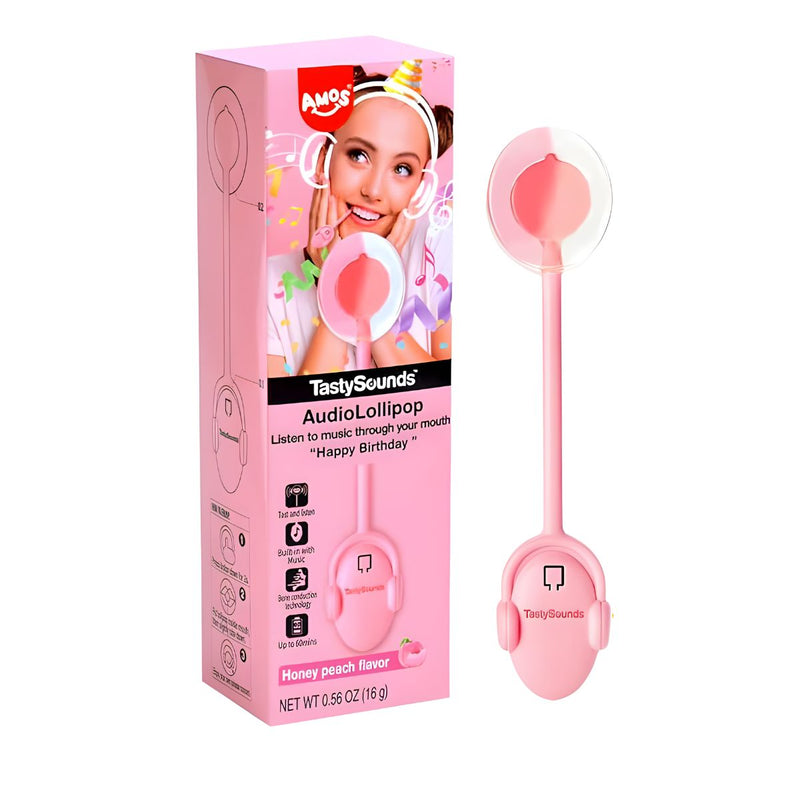 Γλειφιτζούρι Ροδάκινο με Μουσική Amos Tasty Sounds Audio Lollipop Happy Birthday