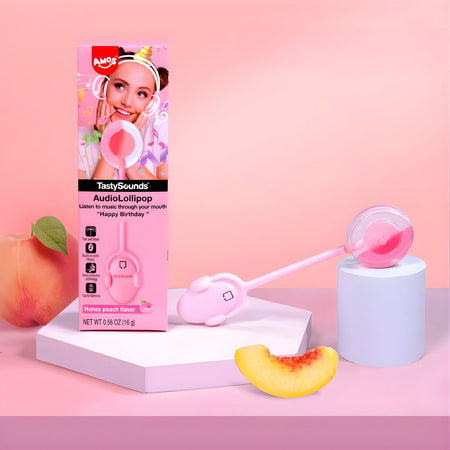 Γλειφιτζούρι Ροδάκινο με Μουσική Amos Tasty Sounds Audio Lollipop Happy Birthday