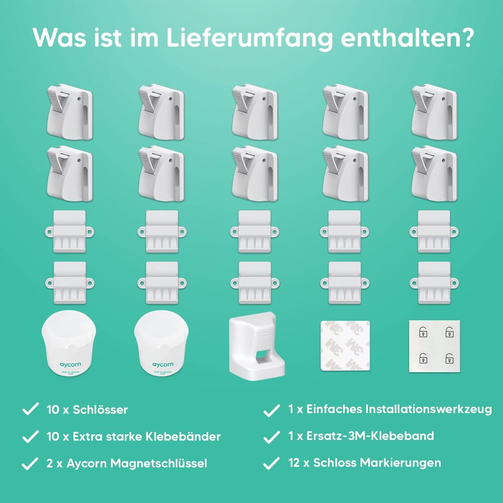 Προστατευτικά Ντουλαπιών με Μαγνήτη Aycorn Cupboard Magnetic Safety Locks for Babies 10pcs