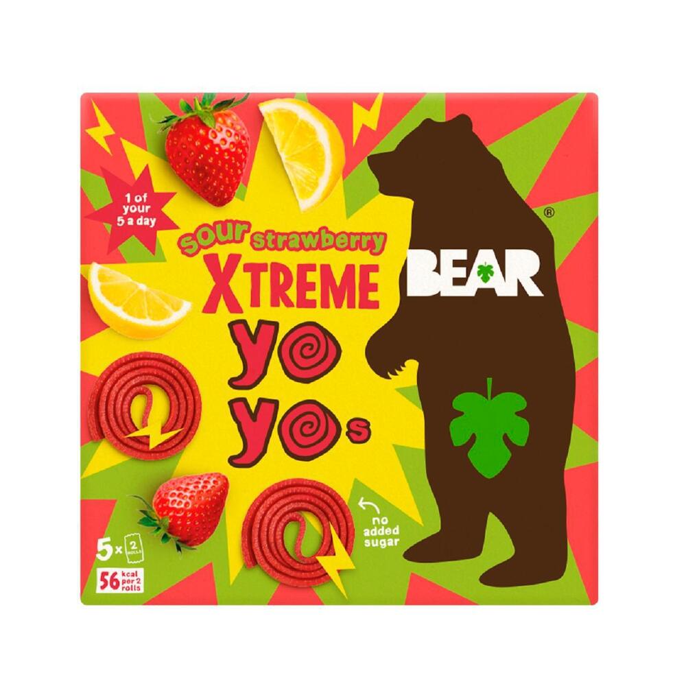 Παιδικό Σνακ Φρούτου Bear Xtreme Fruit Yoyos Super Sour Strawberry and Apple 5x20g