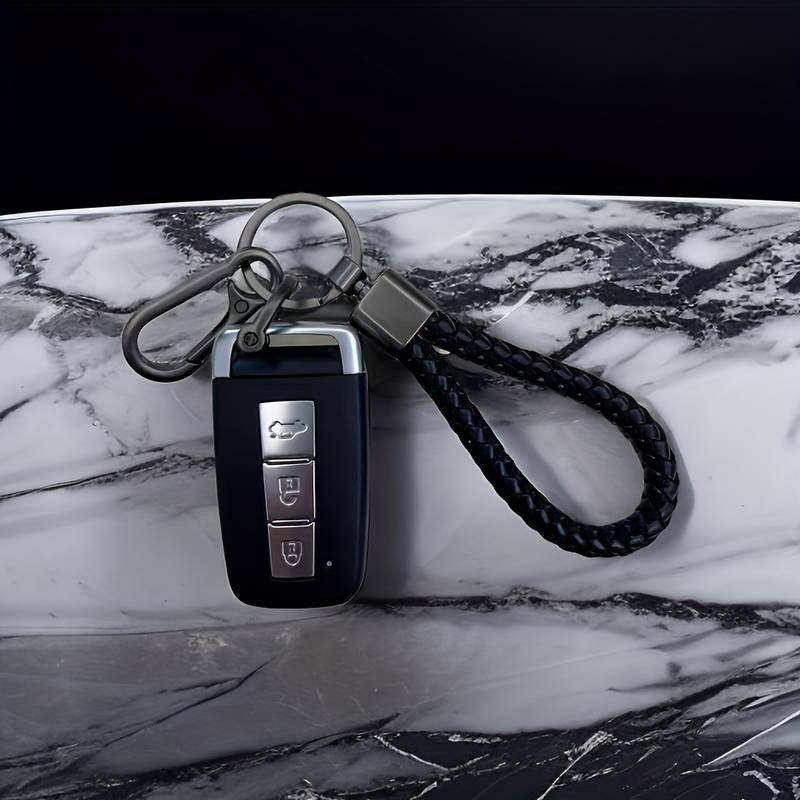 Car Metal Keychain Braided Rope Black Gunmetal 7pcs