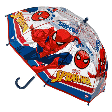 Childrens Umbrella Transparent Manual Blue Spiderman Cane 64cm-A