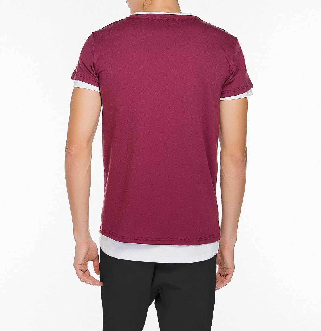 The Project Garments Double Crew Neck Wool Blend Tee Shirt Burgundy-C