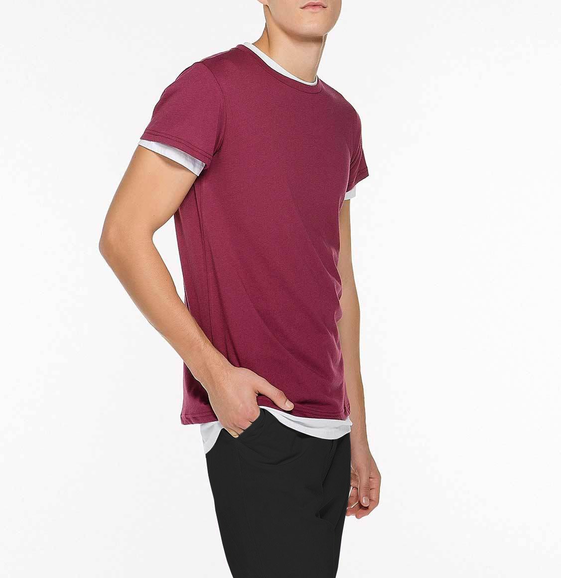 The Project Garments Double Crew Neck Wool Blend Tee Shirt Burgundy-D
