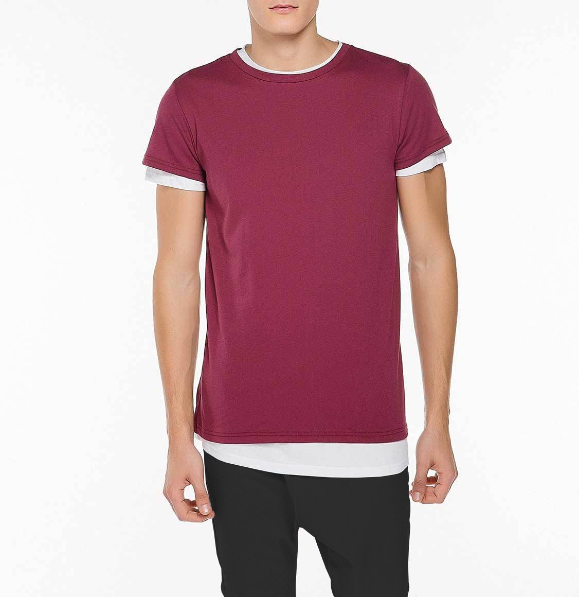 The Project Garments Double Crew Neck Wool Blend Tee Shirt Burgundy-B