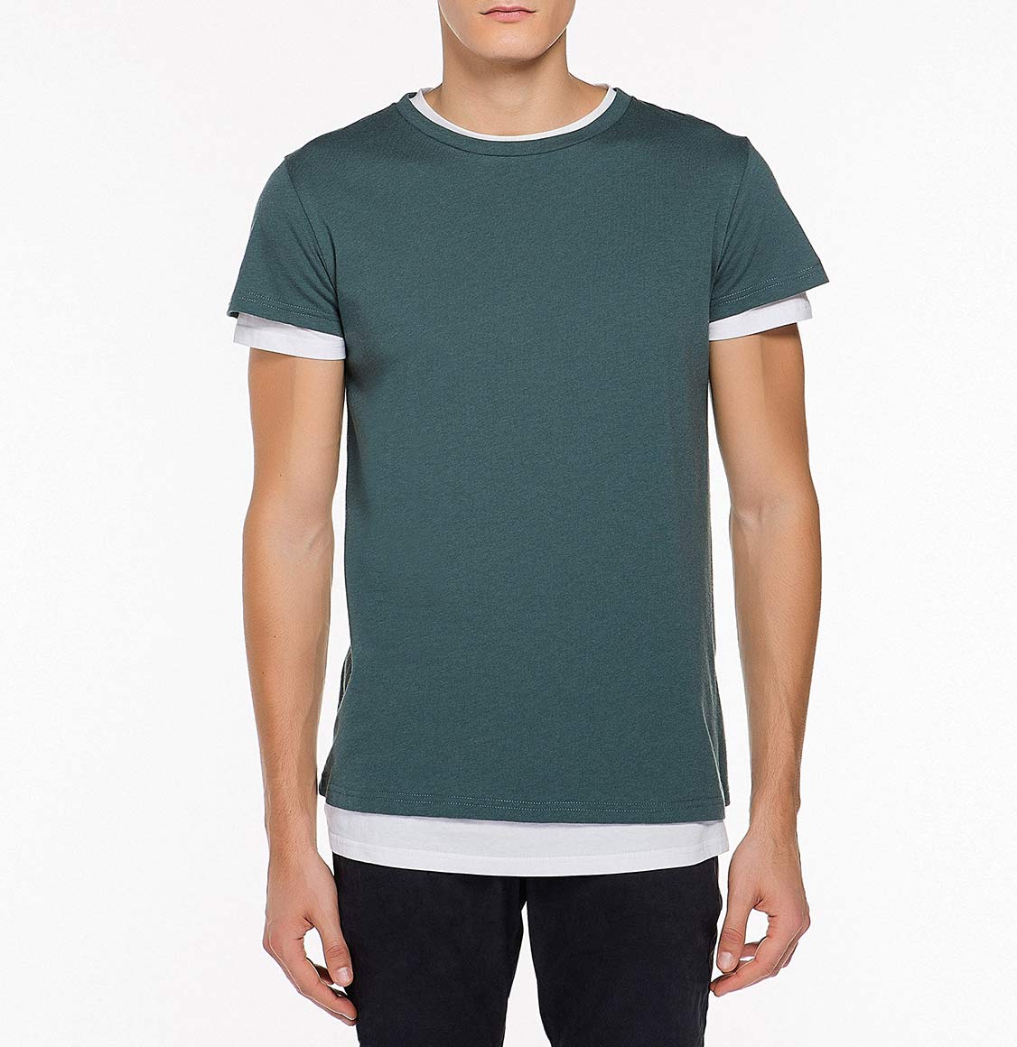 The Project Garments Double Crew Neck Wool Blend Tee Shirt Petrol-B