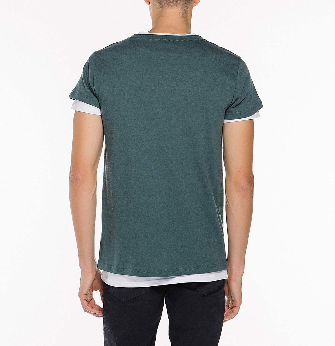 The Project Garments Double Crew Neck Wool Blend Tee Shirt Petrol-C