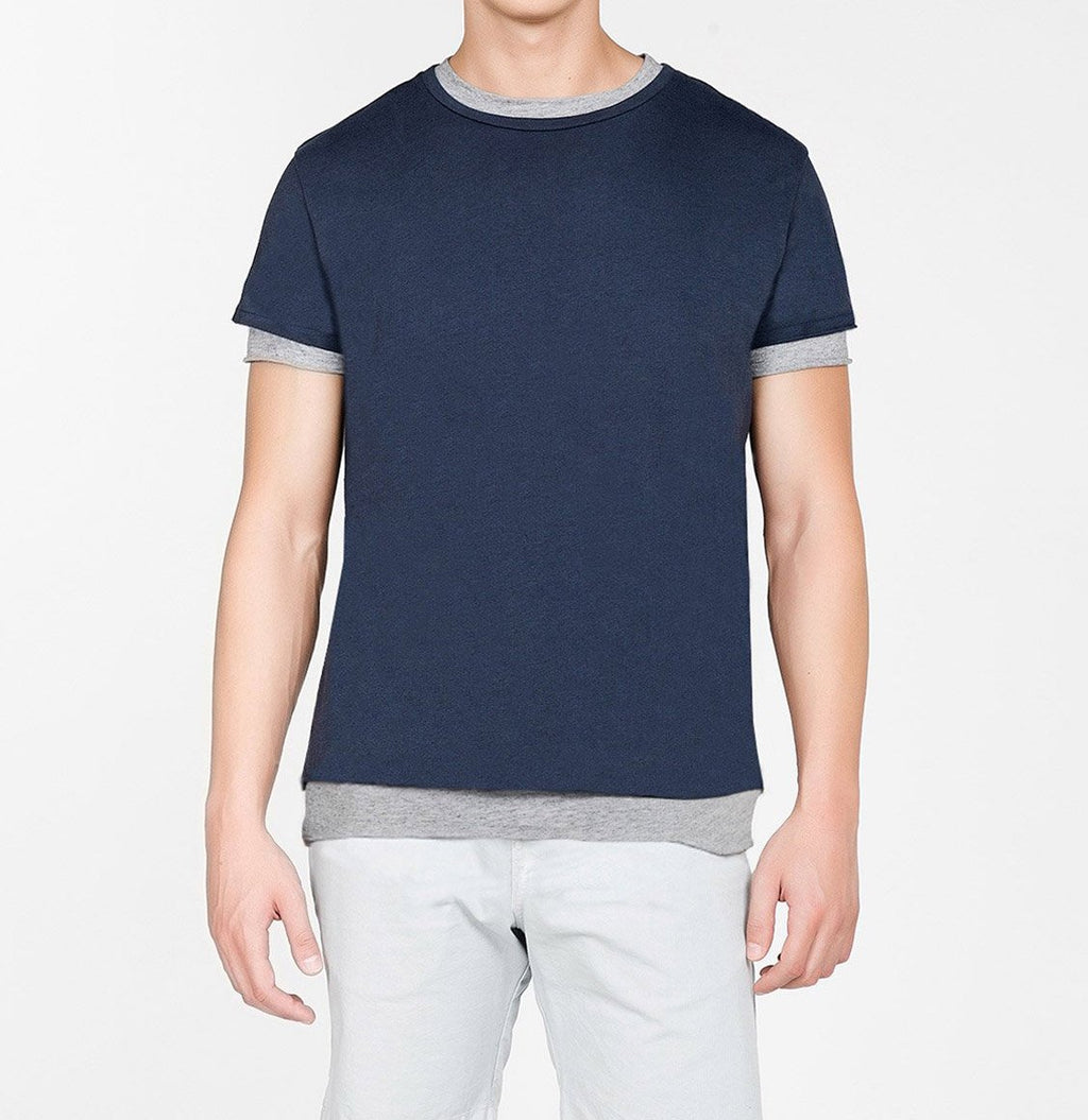 Ανδρική Μπλούζα Λαιμόκοψη The Project Garments Double Effect Crew Neck Wool Blend Tee Shirt Navy Blue