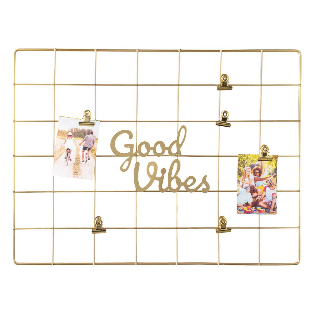 Good Vibes Gold Metal Mesh Photo Frame With Clips 40x30cm-A