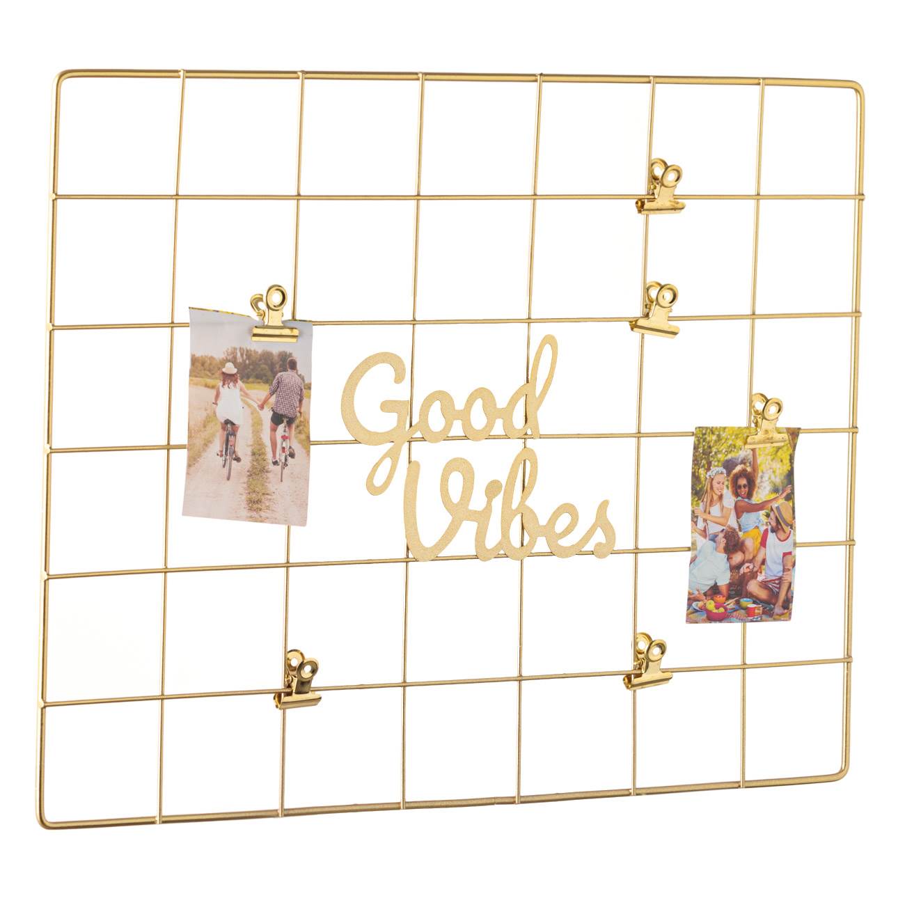 Good Vibes Gold Metal Mesh Photo Frame With Clips 40x30cm-B