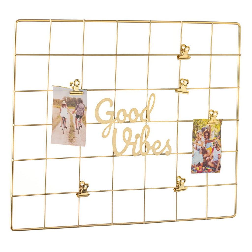 Good Vibes Gold Metal Mesh Photo Frame With Clips 40x30cm-B