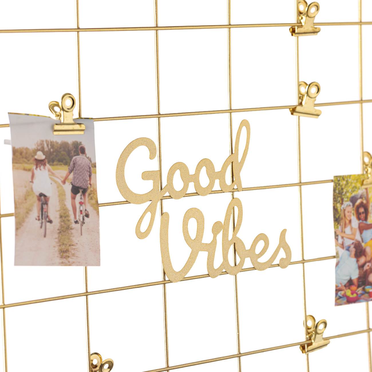 Κάδρο Φωτογραφιών Από Χρυσό Μεταλλικό Πλέγμα Good Vibes 40x30cm