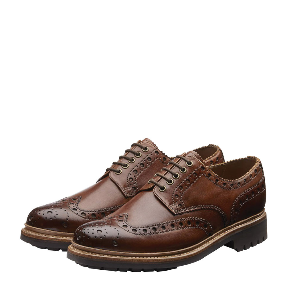 Grenson Archie Goodyear Tan Oxford Brogue Leather Shoes-B