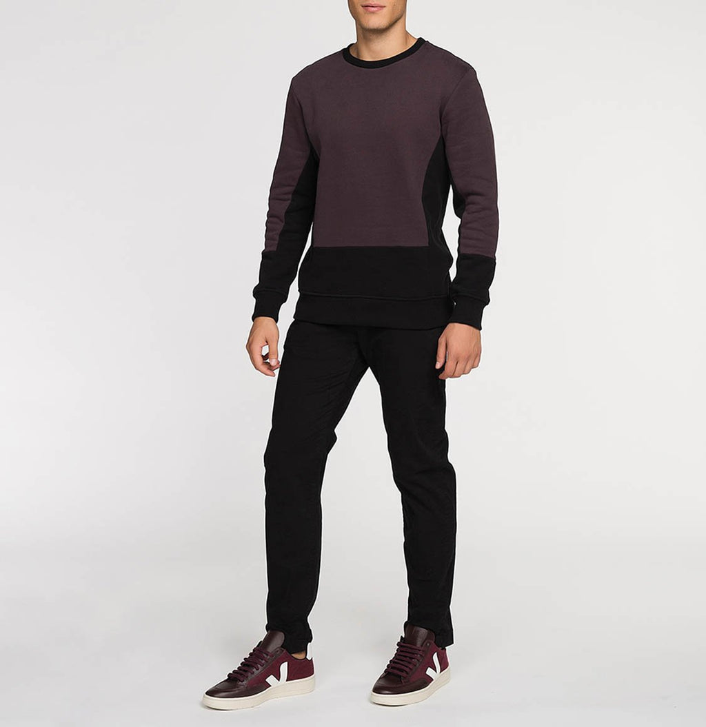 Μπλούζα Φούτερ The Project Garments Horizontal Color Block Crew Neck Sweatshirt Burgundy
