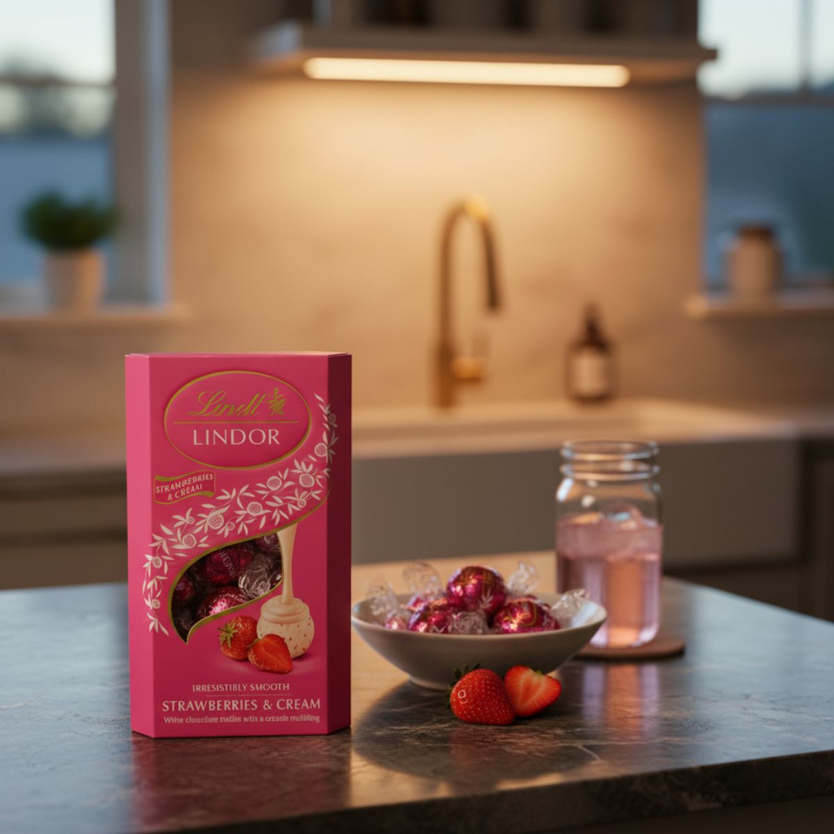 Σοκολατάκια Λευκά Φράουλα Κρέμα Lindt Lindor Strawberries and Cream Chocolate White Truffles Box