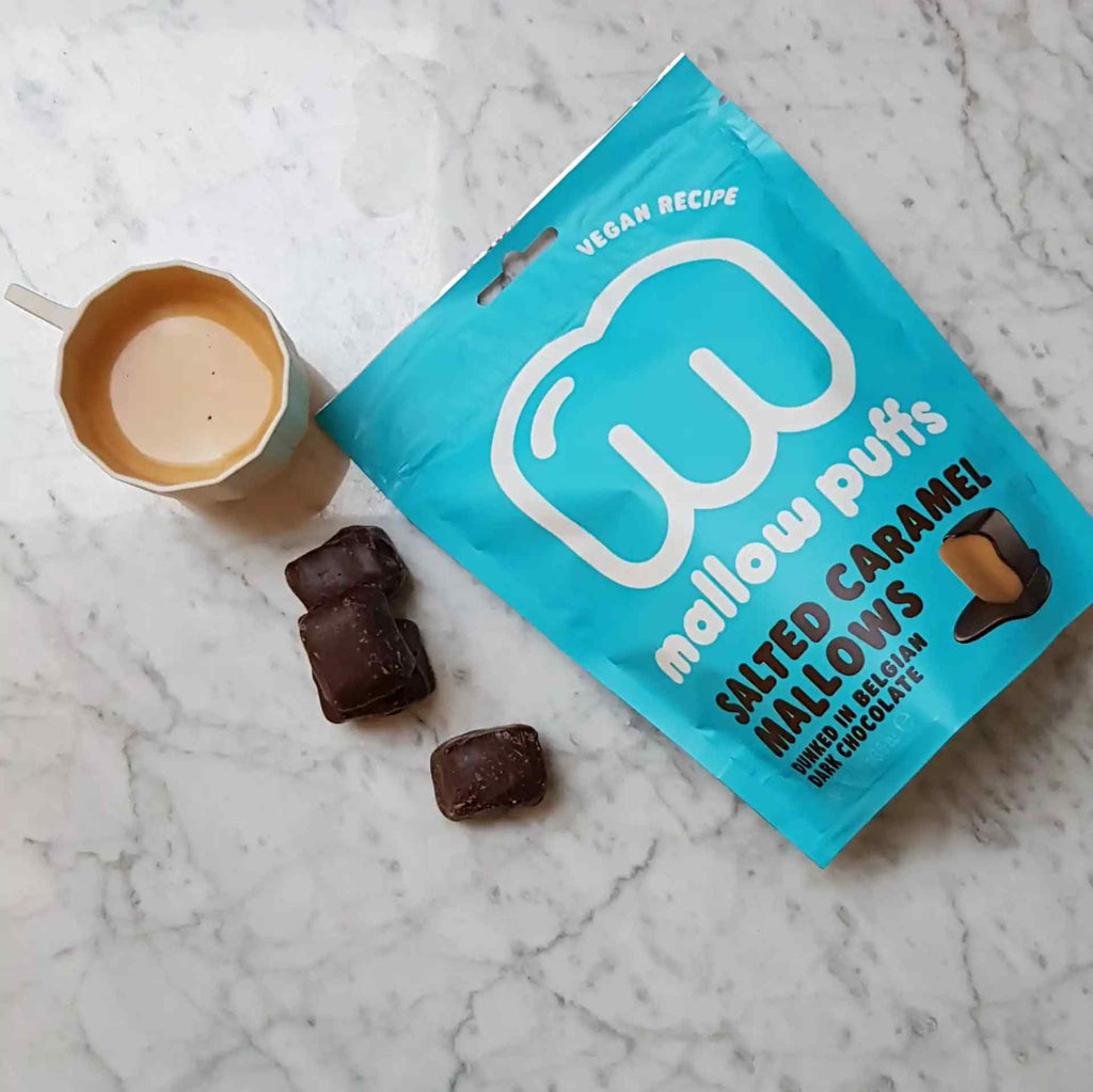 Mallow Puffs Marshmallows Salted Caramel In Dark Chocolate Vegan 100g-C