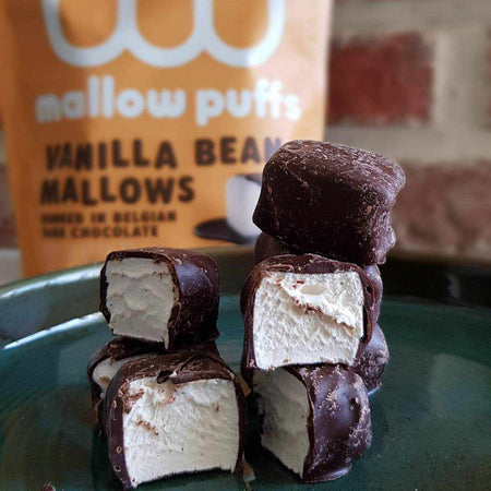 Mallow Puffs Marshmallows Vanilla Bean In Dark Chocolate Vegan 100g-C