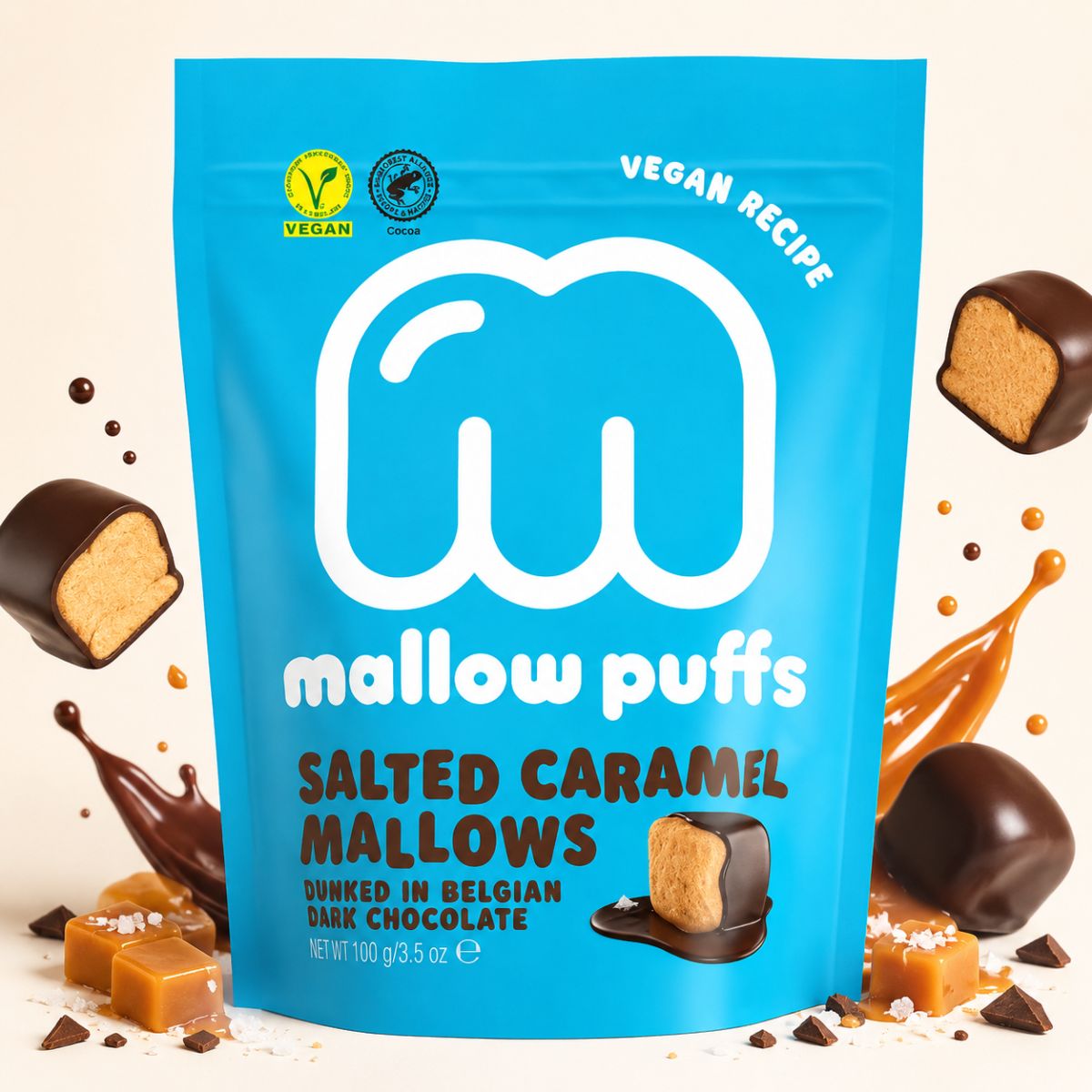 Ζαχαρωτά Mallow Puffs Marshmallows Salted Caramel In Dark Chocolate