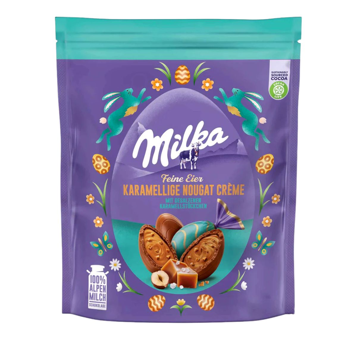 Πασχαλινά Αυγά με Νουγκά και Αλατισμένη Καραμέλα Milka Mini Eggs Nougat Creme and Salted Caramel