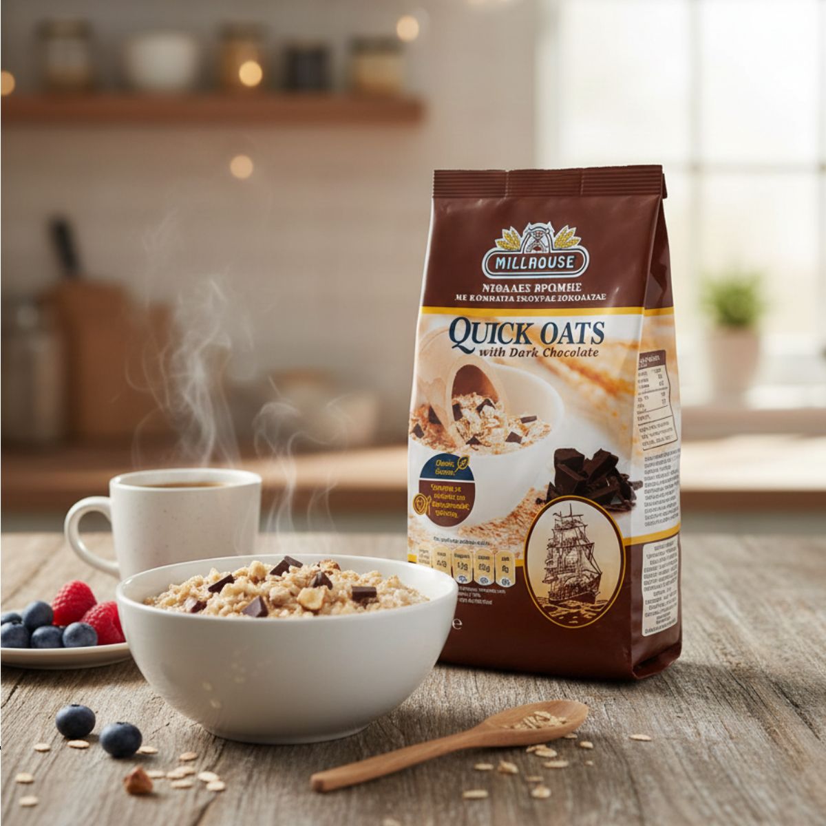 Νιφάδες Βρώμης Ολικής Άλεσης με Σκούρα Σοκολάτα Millhouse Quick Oats Dark Chocolate