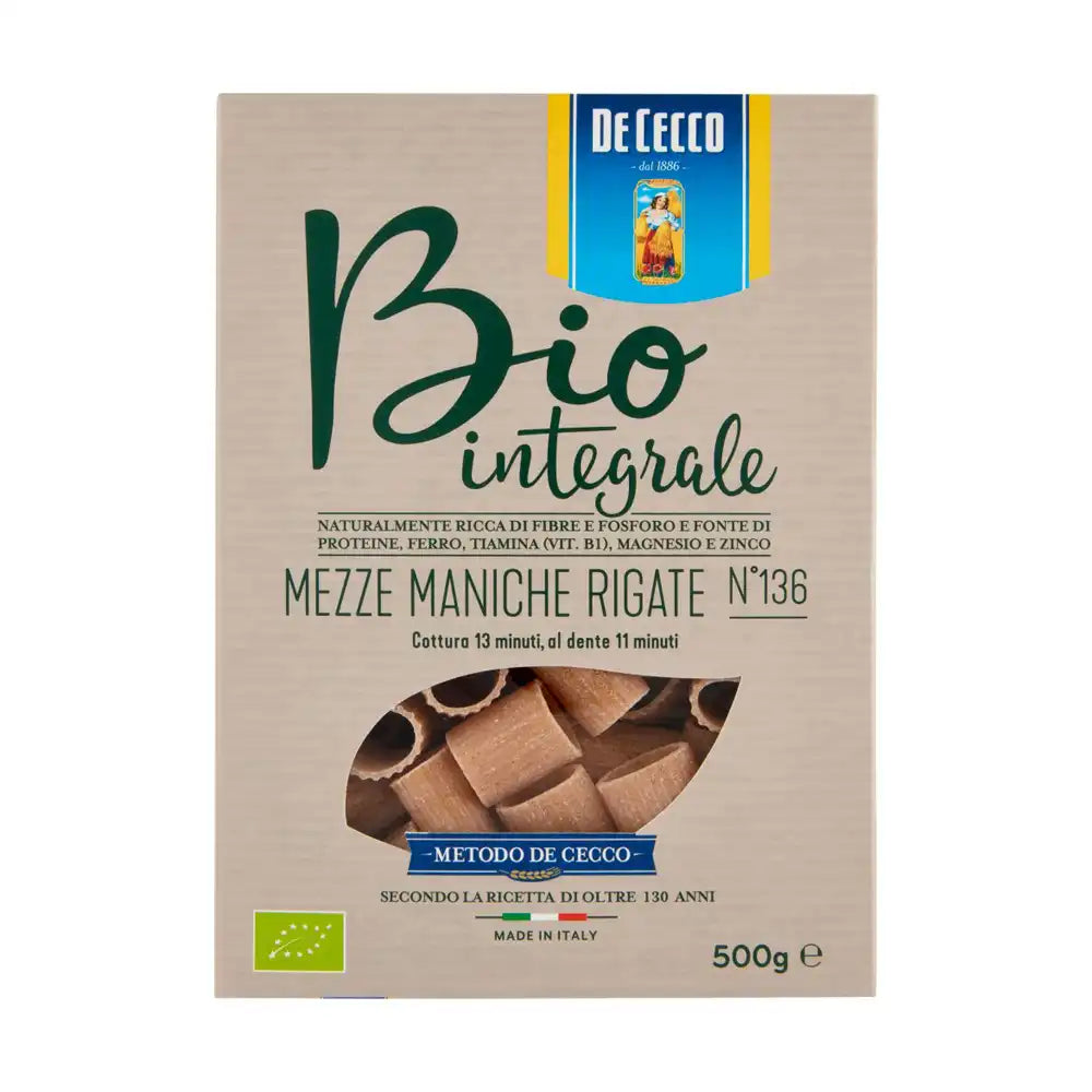 De Cecco No 136 Mezze Maniche Rigate Bio Integrale 500g