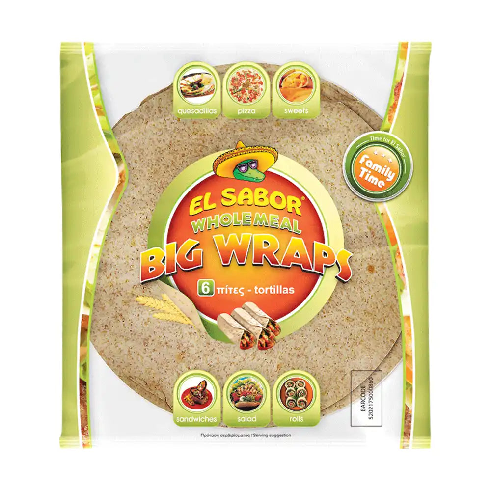 El Sabor 6 Big Tortillas Wraps Wholemeal 370g