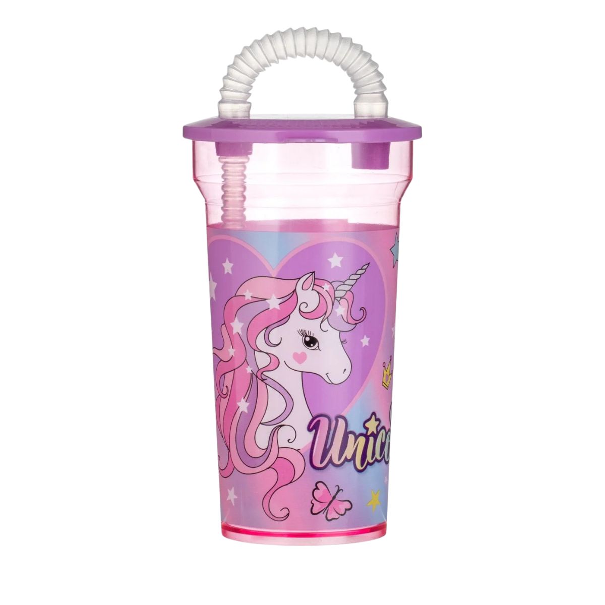 Ποτήρι Πλαστικό με Σπαστό Καλαμάκι Ροζ Born to Be a Unicorn