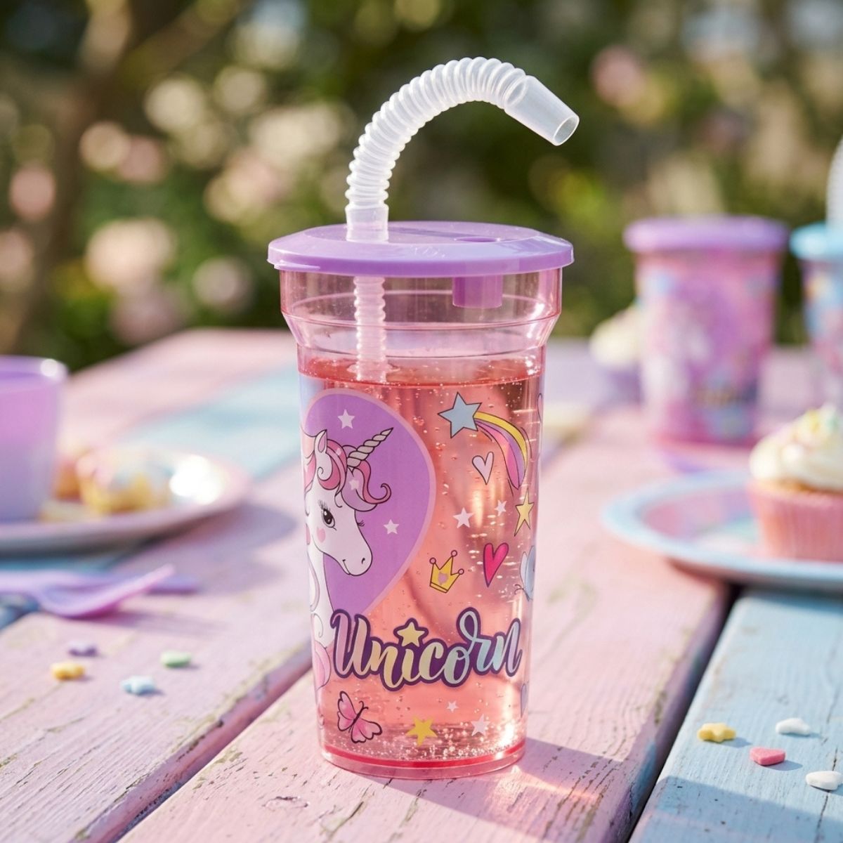 Ποτήρι Πλαστικό με Σπαστό Καλαμάκι Ροζ Born to Be a Unicorn