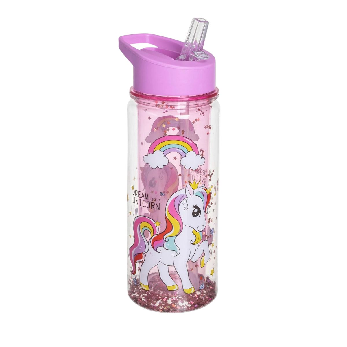 Πλαστικό Παγούρι με Γκλίτερ και Flip Top Καλαμάκι Dream Like a Unicorn