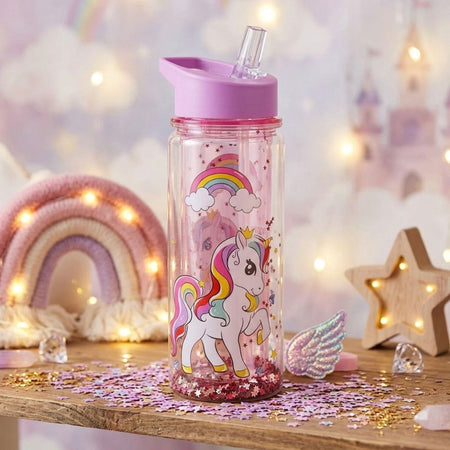 Πλαστικό Παγούρι με Γκλίτερ και Flip Top Καλαμάκι Dream Like a Unicorn