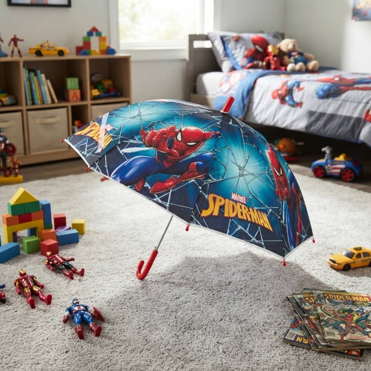 Παιδική Ομπρέλα Αυτόματη Μπλε Κόκκινη Spiderman Μπαστούνι