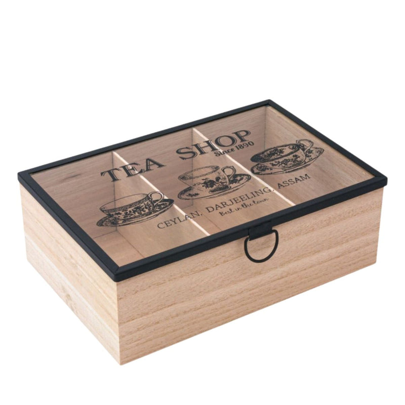 Κουτί Ξύλινο 3 Θέσεων με Τζάμι για Τσάι Μεγάλο