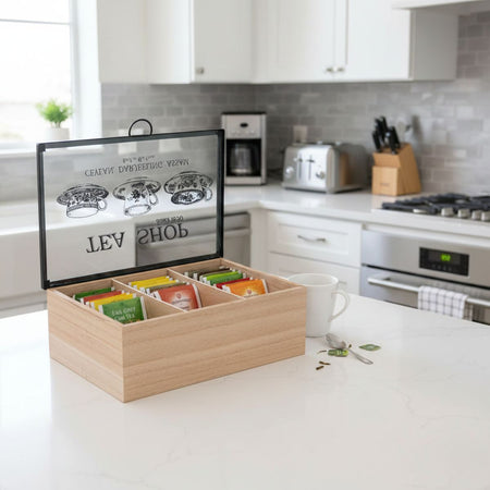 Κουτί Ξύλινο 3 Θέσεων με Τζάμι για Τσάι Μεγάλο