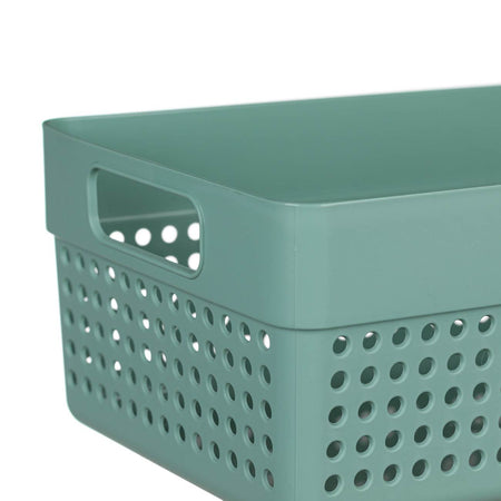 Perforated Plastic Storage Basket With Handles In Light Green 23x15x10cm-C