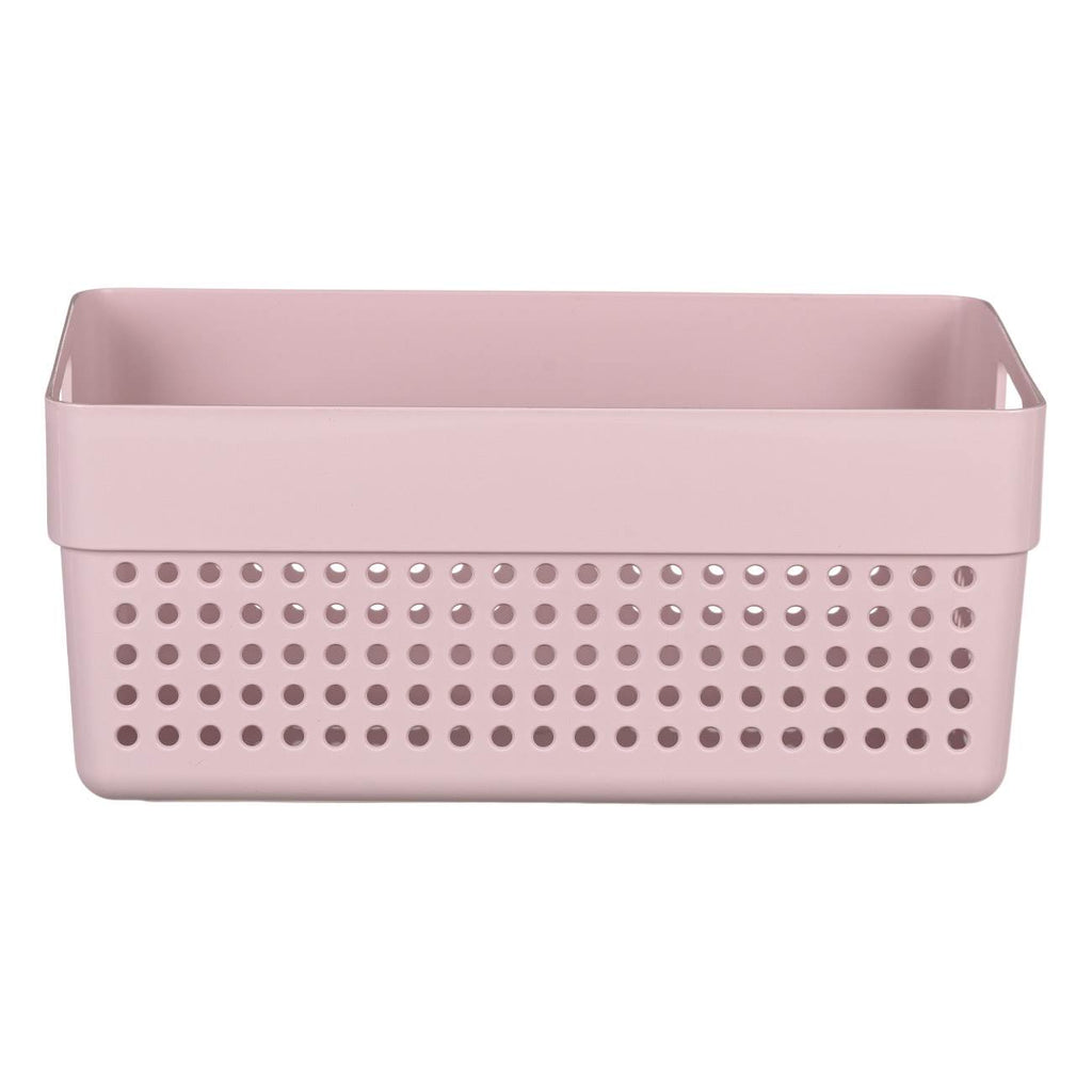 Perforated Plastic Storage Basket With Handles In Light Pink 23x15x10cm-A