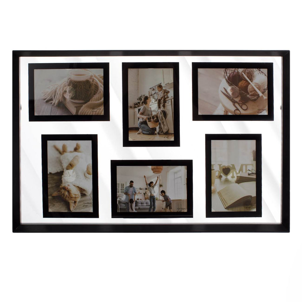 Photo Frame 6 Photos Black Wooden With Glass Decorative Frame 55x35cm-A