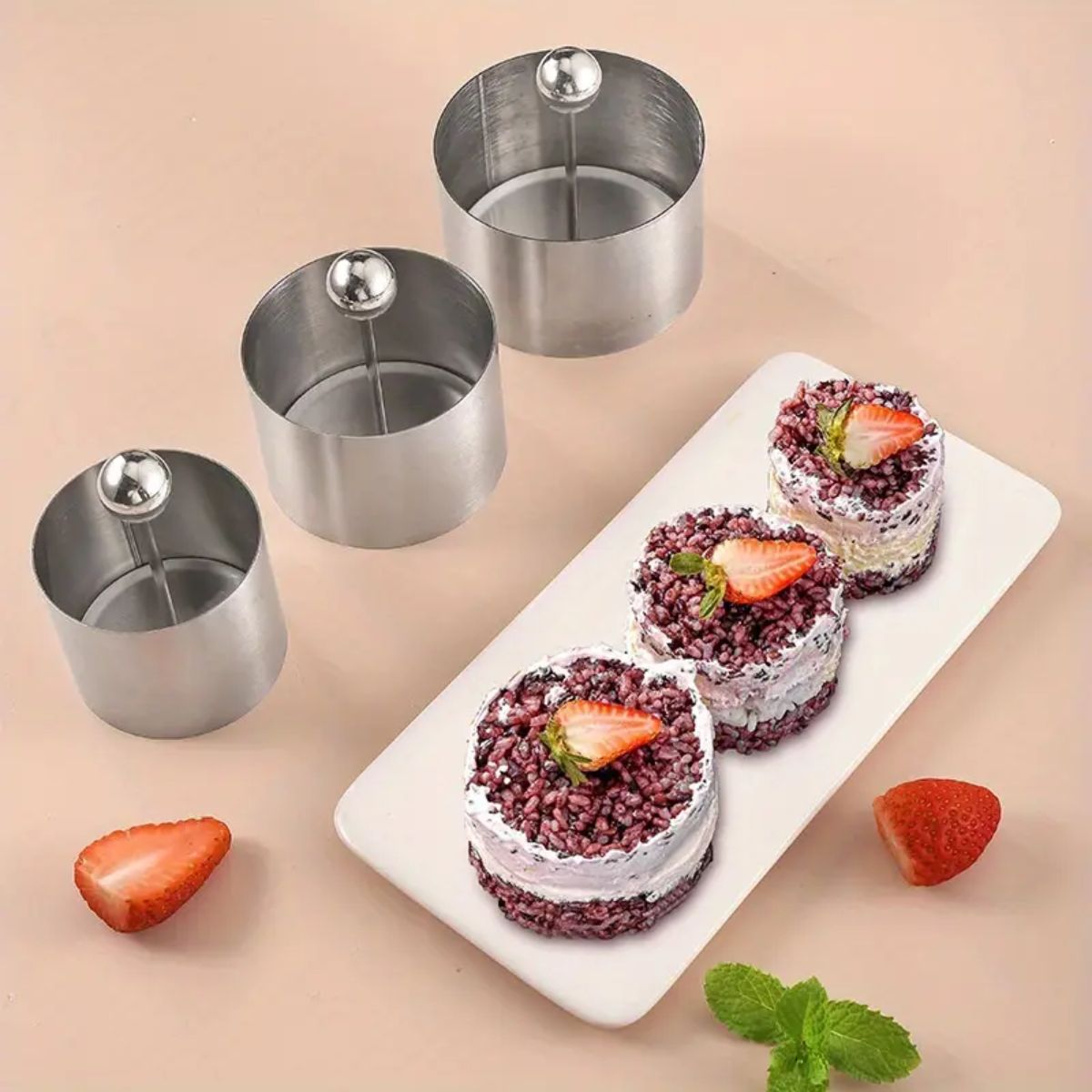 Σετ Καλούπια Μαγειρικής από Ανοξείδωτο Ατσάλι με Πρέσσα Stainless Steel Pusher Ring Set