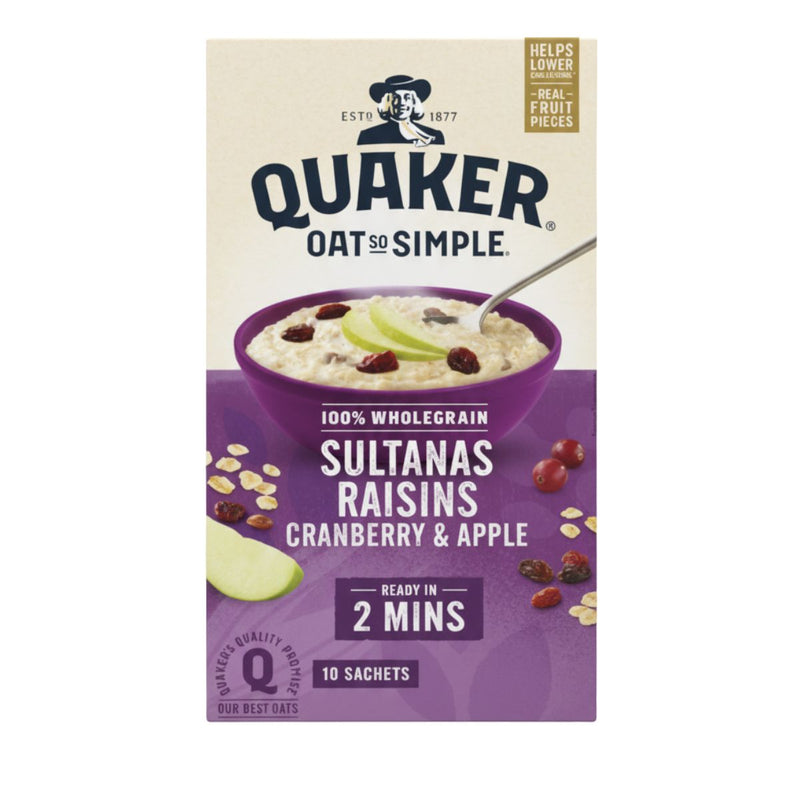 Νιφάδες Βρώμης Ολικής Άλεσης Quaker Oat So Simple Sultanas Raisins Cranberry and Apple 385g