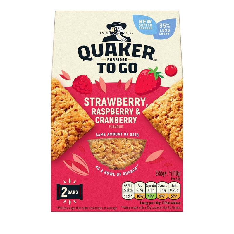 Μπάρες Δημητριακών Quaker Porridge To Go Strawberry Raspberry and Cranberry Bars