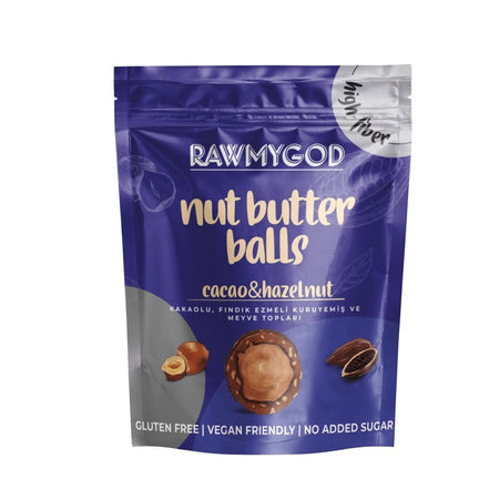 Σνακ Μπαλίτσες με Κακάο και Φουντούκι Rawmygod Nut Butter Balls Cacao and Hazelnut 84g