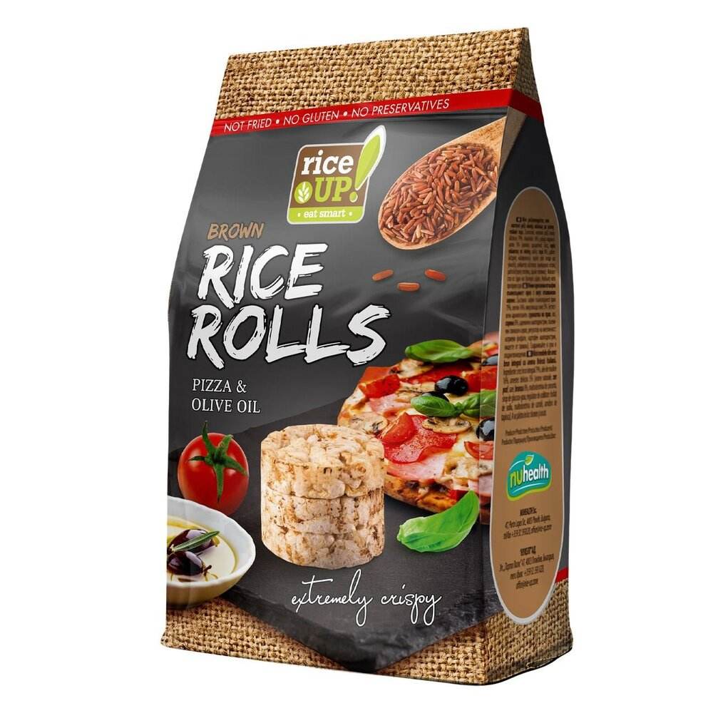 Ρυζογκοφρέτες Καστανού Ρυζιού Μίνι Rice Up Brown Rice Rolls Pizza and Olive Oil 50g