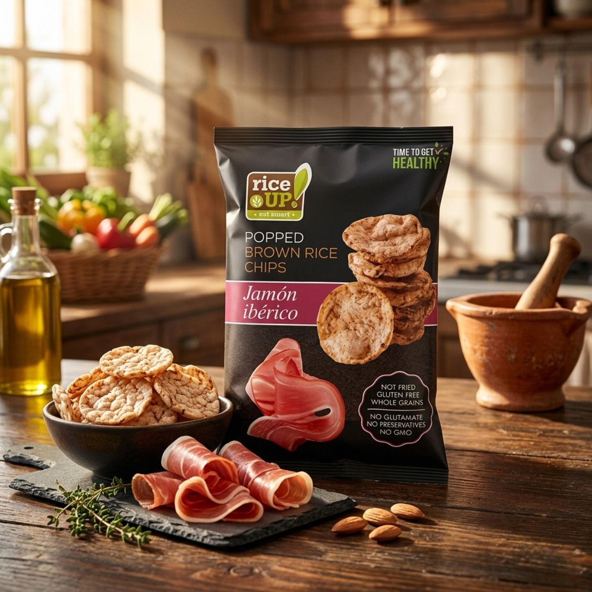 Τσιπς Καστανού Ρυζιού Rice Up Popped Brown Rice Chips Jamon Iberico