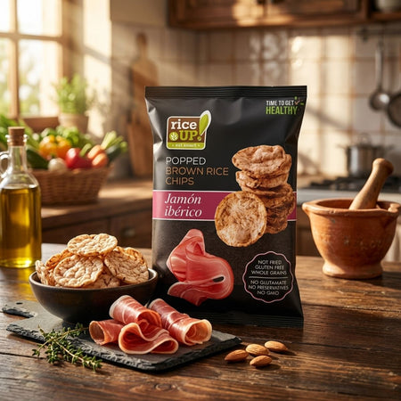Τσιπς Καστανού Ρυζιού Rice Up Popped Brown Rice Chips Jamon Iberico