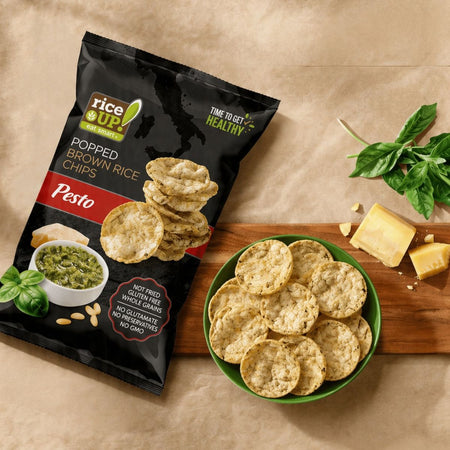 Τσιπς Καστανού Ρυζιού Rice Up Popped Brown Rice Chips Pesto